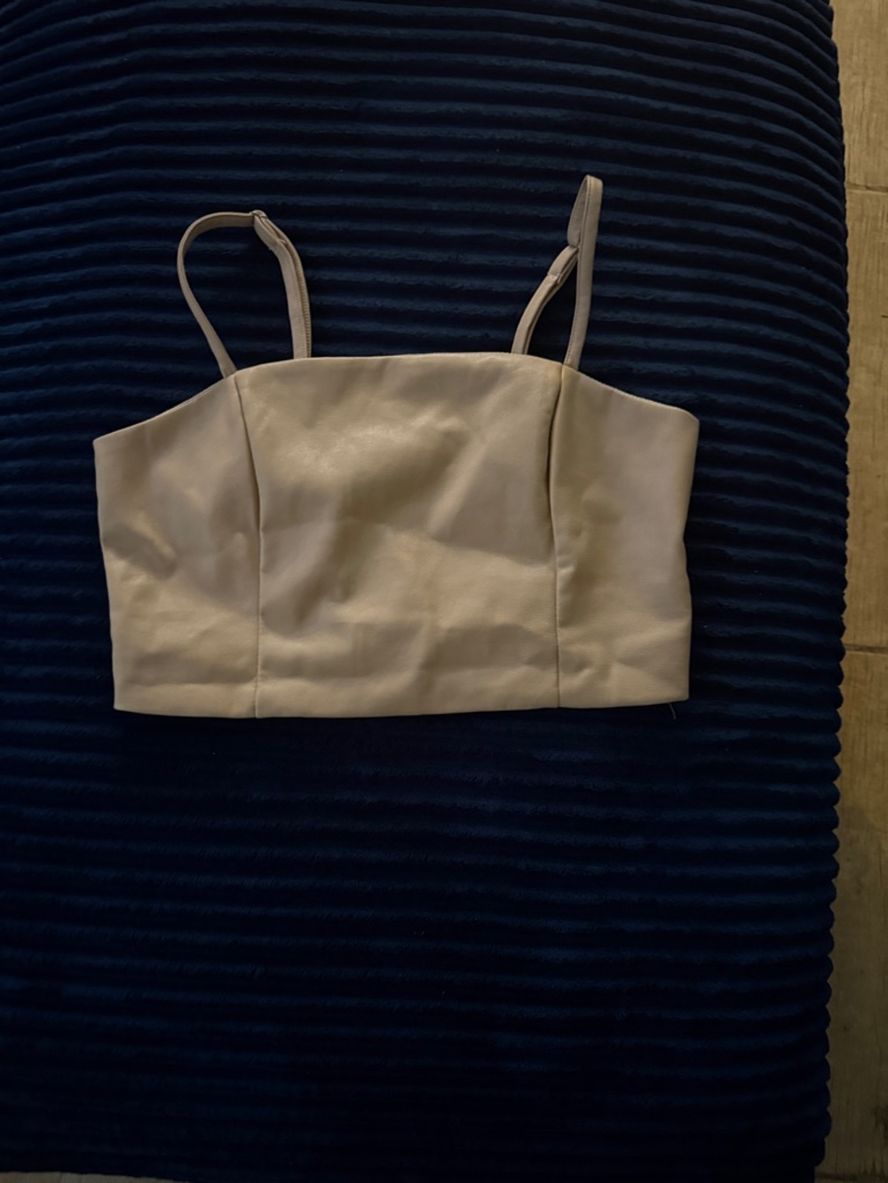 Women's Nude Leather Cropped Cami Top with Thin Straps